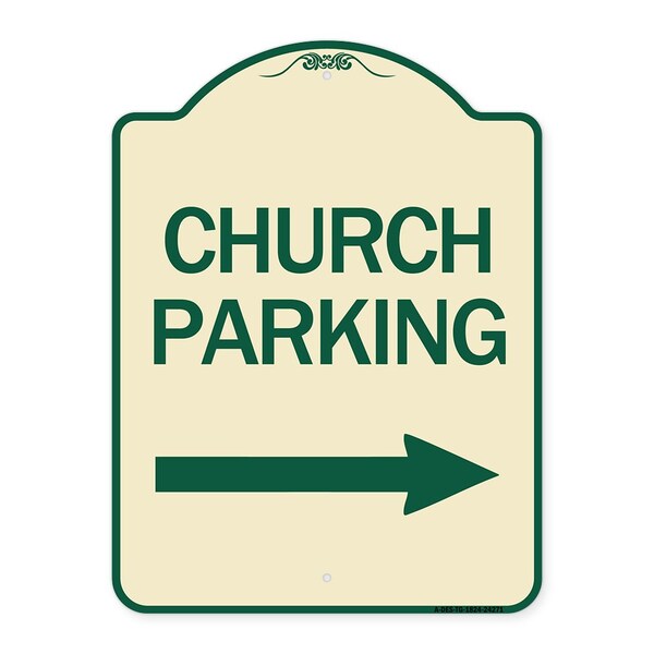Church Parking With Right Arrow Heavy-Gauge Aluminum Architectural Sign, 24" x 18", TG-1824-24271
